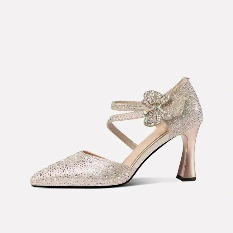 Women Sandals 2025 New Luxury Shoes Korean Style Casual Hollow Shoes for Women Trendy Pointed Toe High Heels Sandals