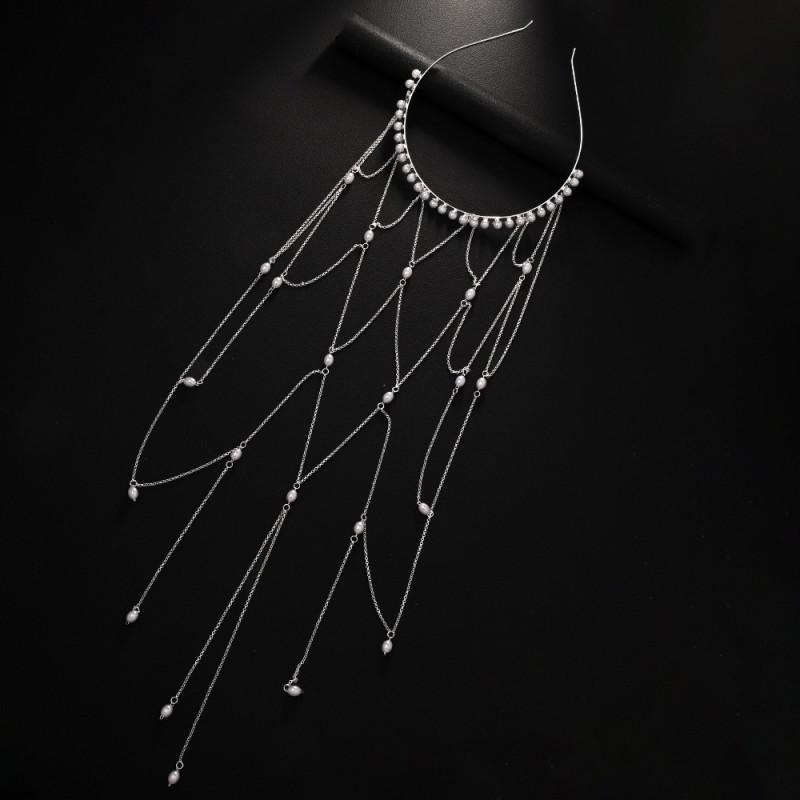 Exploiting Fire Pearl Tassel Headband High-end Ins Style Bride Wedding Headwear Simple Niche Hair Accessories