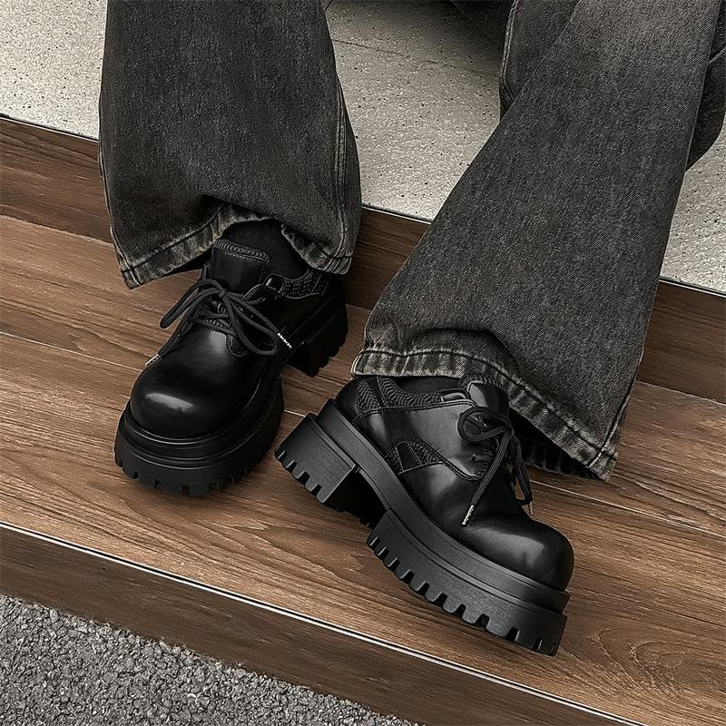 3610 upturned head Derby shoes platform soles men and women niche couples casual leather shoes genuine leather functional wind high street black shoes