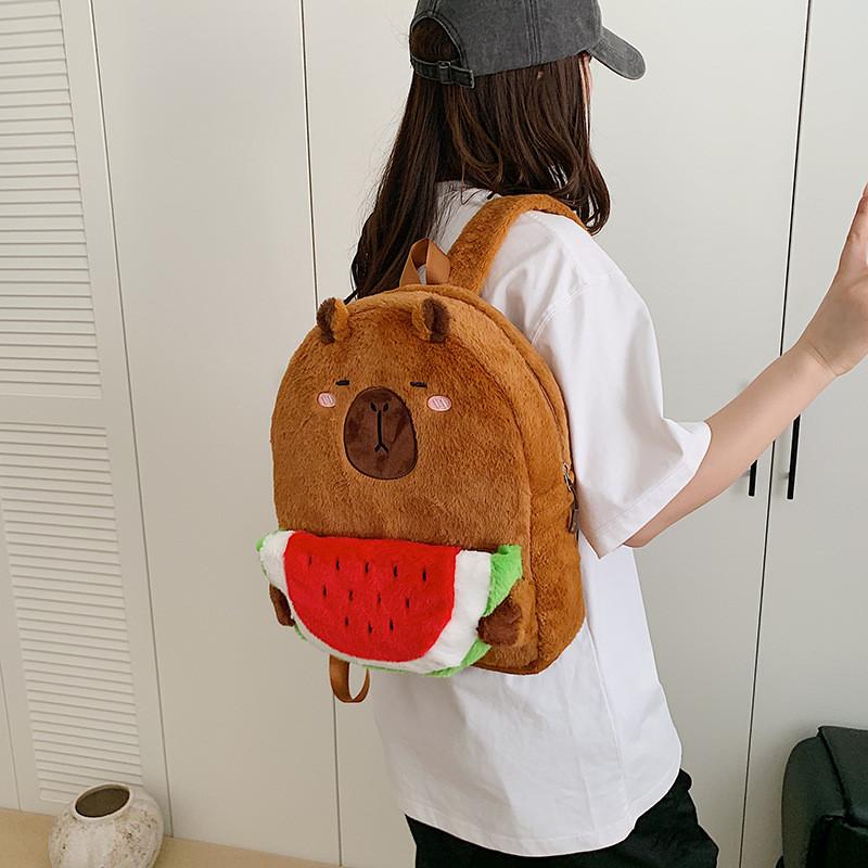 Watermelon Pattern Orange Kids Backpack Plush Internal Storage Casual School