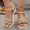Fashion Summer Fashion Woven Wedge Sandals Women Comfort Ankle Strap Platform Walking Sandalias Mujer 2025 Casual Non Slip Beach Shoes