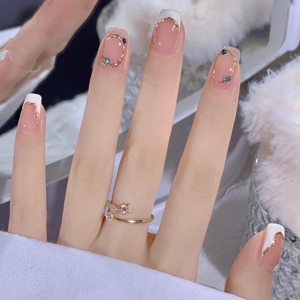 

Носимый маникюр, французские накладные ногти, квадратная головка, пресс для ногтей, водонепроницаемые кончики ногтей для девочек