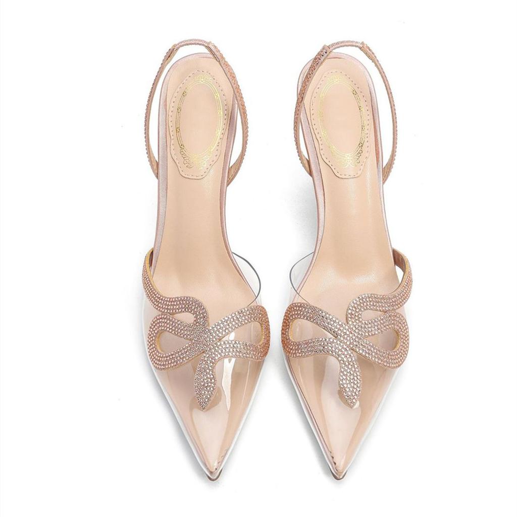 Fashion Luxury Rhinestones Transparent PVC Slingbacks Women Pumps Elegant Pointed toe Crystal Stiletto High heels Wedding Party Shoes
