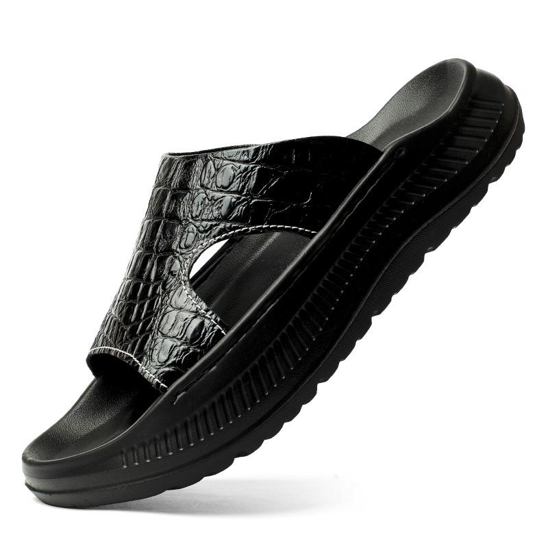 9901 Men'S Shoes One-Word Slippers Cool Slippers Summer Embossed Leather Surface Outdoor Sports Leisure Beach Open-Toed Sandals Tide