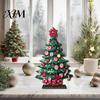 Unique Holiday Tree Ornaments 2D Wooden Christmas Tabletop Ornaments, Xmas Santa Colorful Room Snowman Sign with Stand, Party Decorations Festive