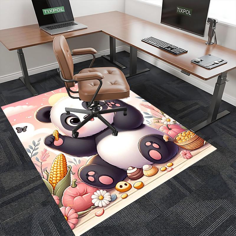 1pc Panda with Flower Chair Mat - Anime Cartoon Design, Non-Slip Carpet for Office Chair, Suitable for All Seasons, Home Decor, Living Room, Bedroom,