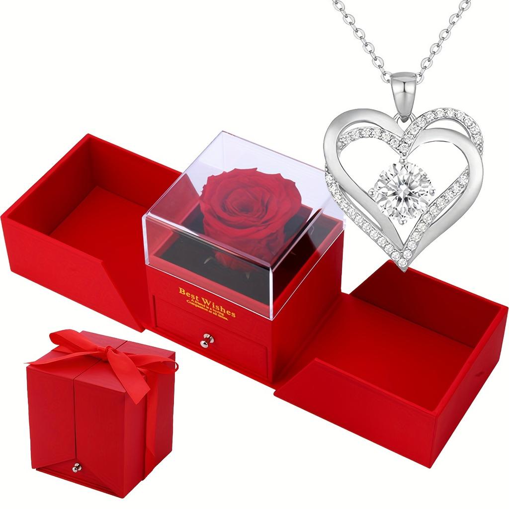 Damhalsband med dubbla hjärtan i roséguld - för mamma, fru, flickvän - Alla hjärtans dag, födelsedag, bröllopspresent