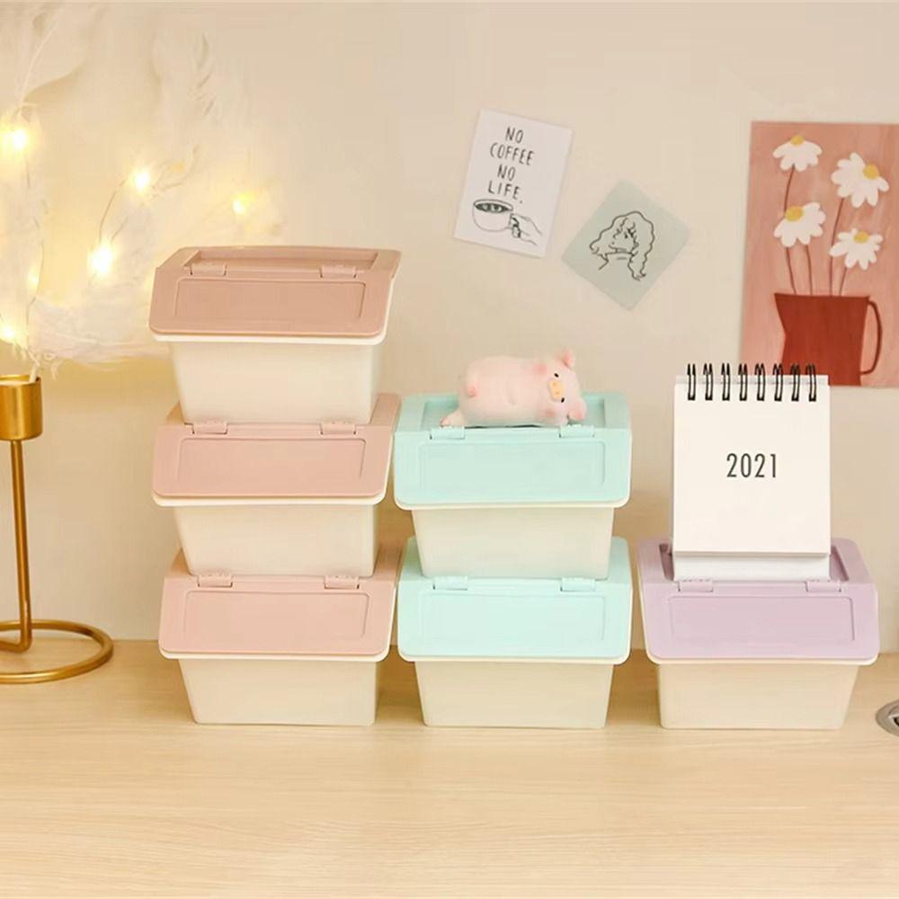1Pcs Mini Desktop Storage Box 3 Colors Stackable Folding Storage Case Plastic Cute Storage Drawer Container