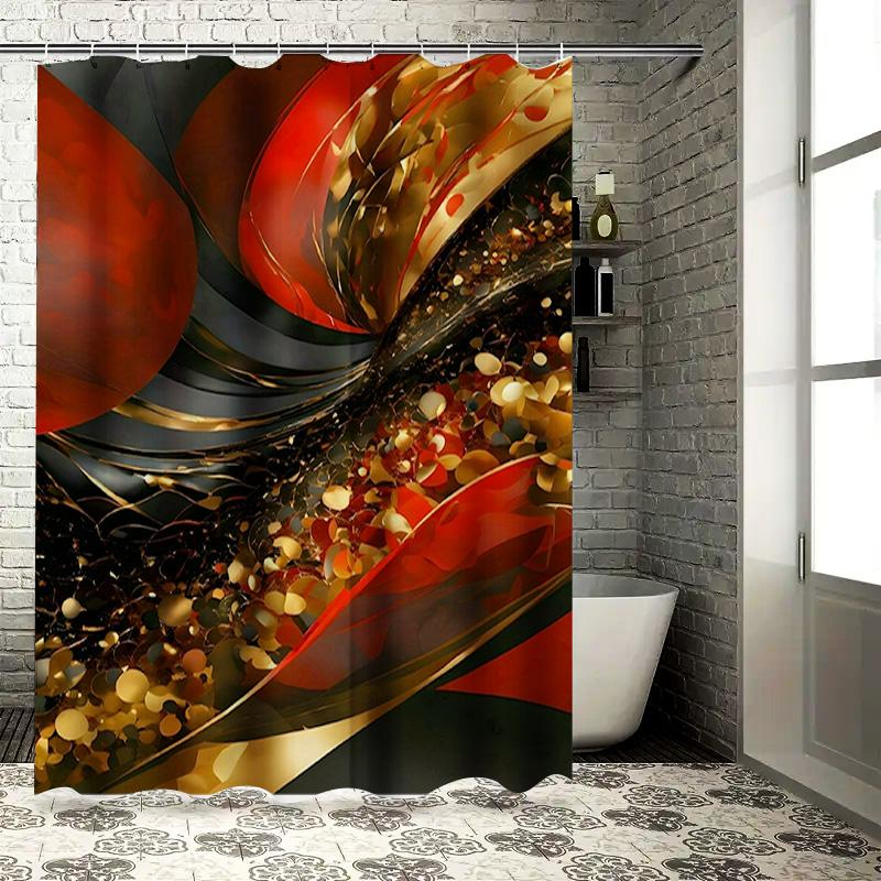 Luxury Red Gold Bathroom Shower Curtain Fabric Print Waterproof Decorative Shower Panels Shower Curtains Home Decor 90x180cm