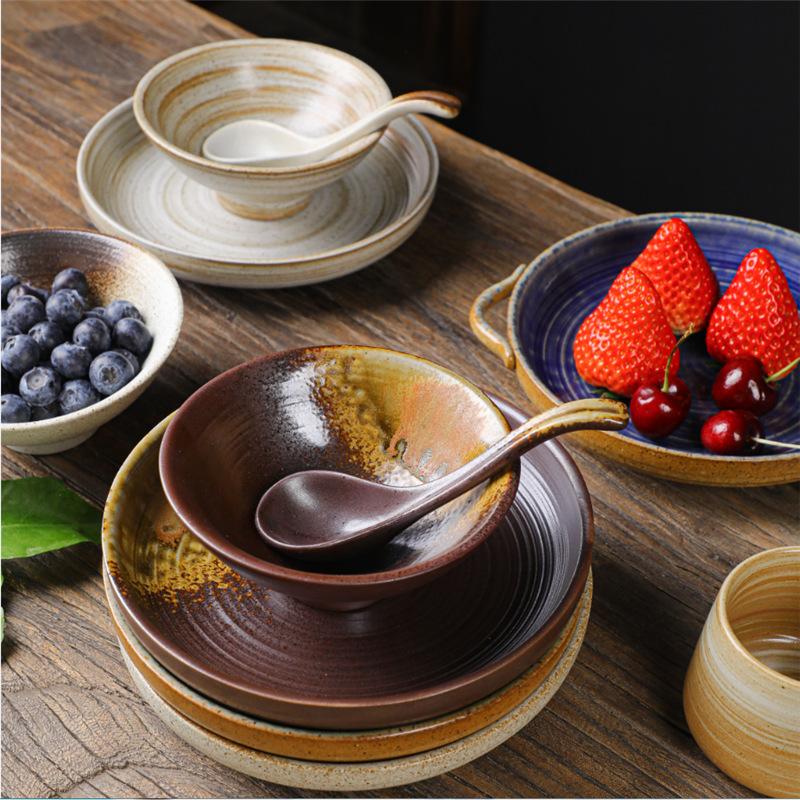 Ceramic Cup Rice Bowl Set, One Person Food, Japanese-Style Household Tableware, Plates, Dishes, Dishes, Retro Western Tableware