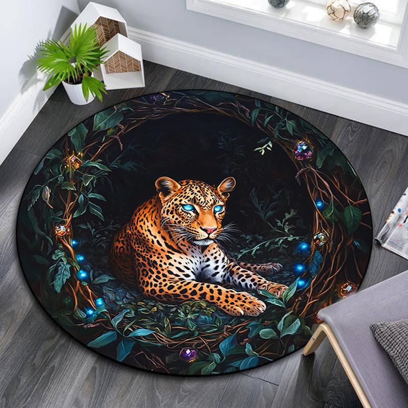 Runder Leoparden-Teppich, Teppich für Wohnzimmer, Schlafzimmer, Sofa, Spielzimmer-Dekor, Rutschfeste Fußmatte