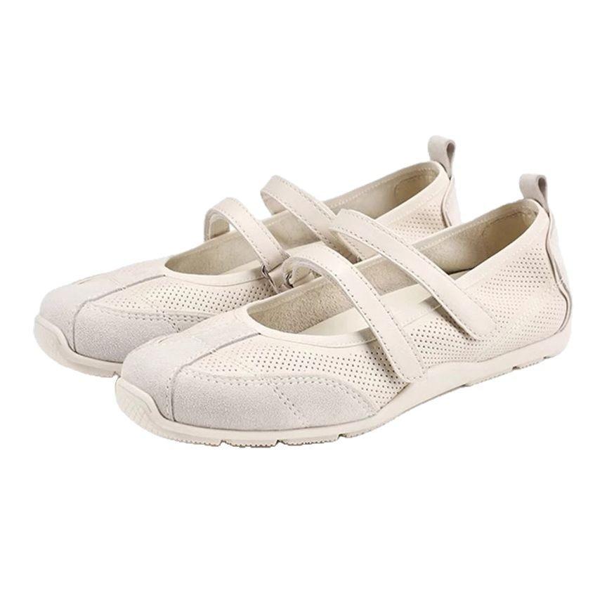 Velcro Women's Casual Beanie Shoes Red Soft Sole Not Tired Feet Retro Mary Jane Shoes Ballet Training Single Shoes Summer