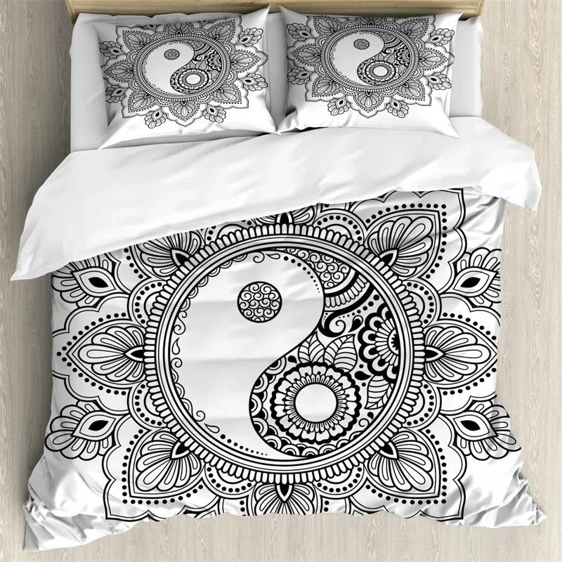 Yin Yang Bettbezug Chinesischer Stil Gossip-Muster Bettwäsche-Set King Für Kinder Jungen Mädchen Böhmisch Psychedelische Kunst Bettdeckenbezug
