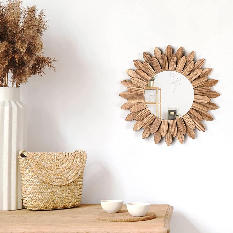 Wooden Wall Mounted Decorative Mirror Bohemian Rustic Wood Farmhouse Mirror