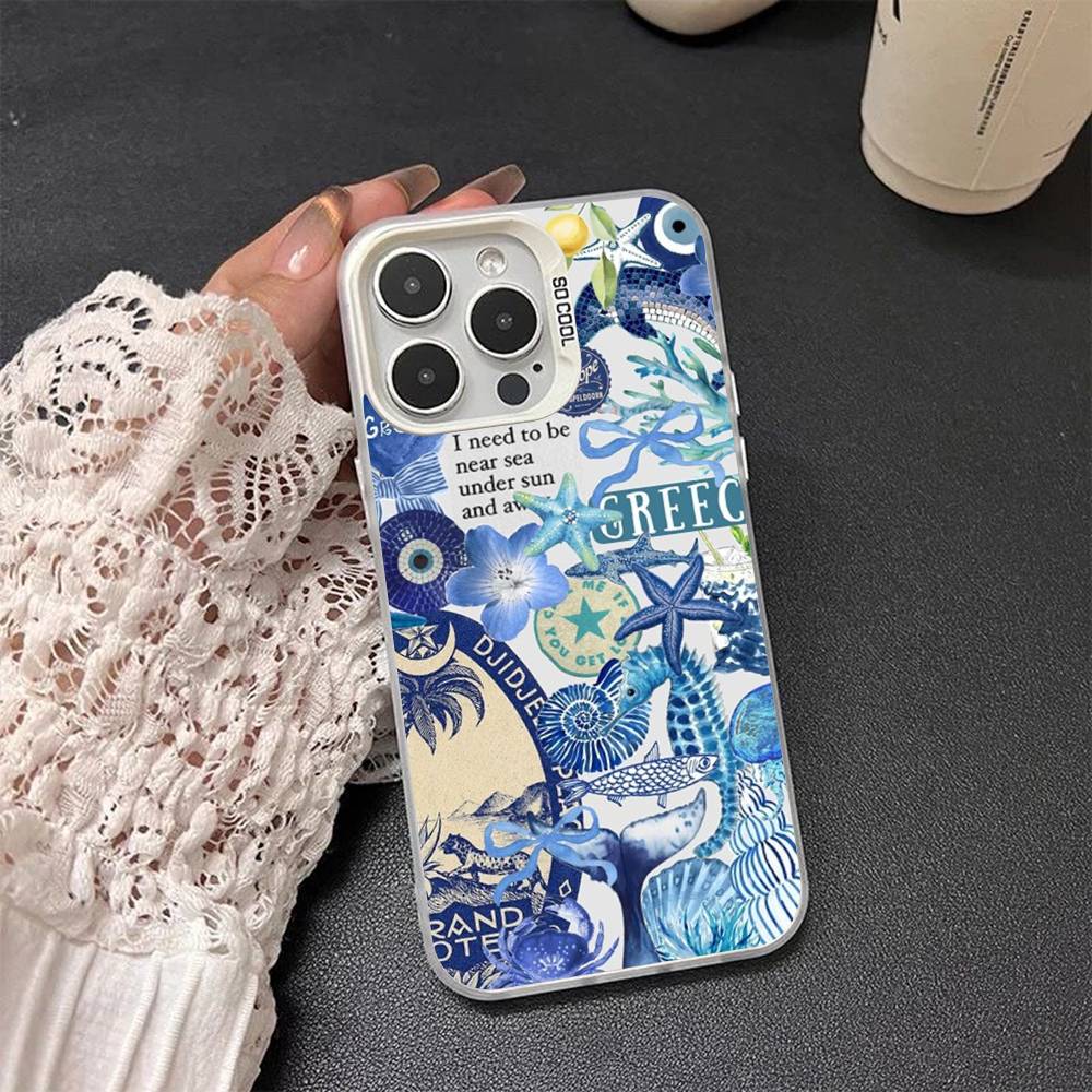 Coastal Sea Star Turtle Ocean Colored Silver frosted For iPhone Phone Case 17 16 15 14 13 12 11 Pro Max XR Plus Shockproof