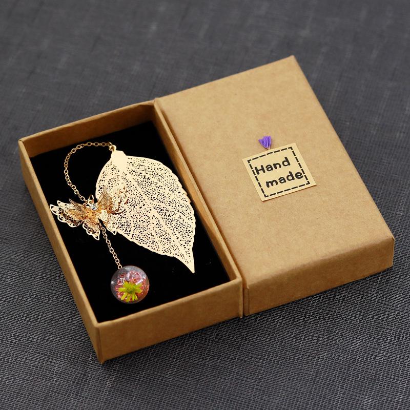 Classical Chinese Style Cicada Wing Metal Feather Bookmark with Leaf, Butterfly, and Dried Flower Accents