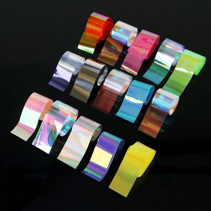 15 Sheets/set Starry Sky Laser Nail Foils Colorful Shimmer Rainbow Effect Manicure Nail Art Transfer