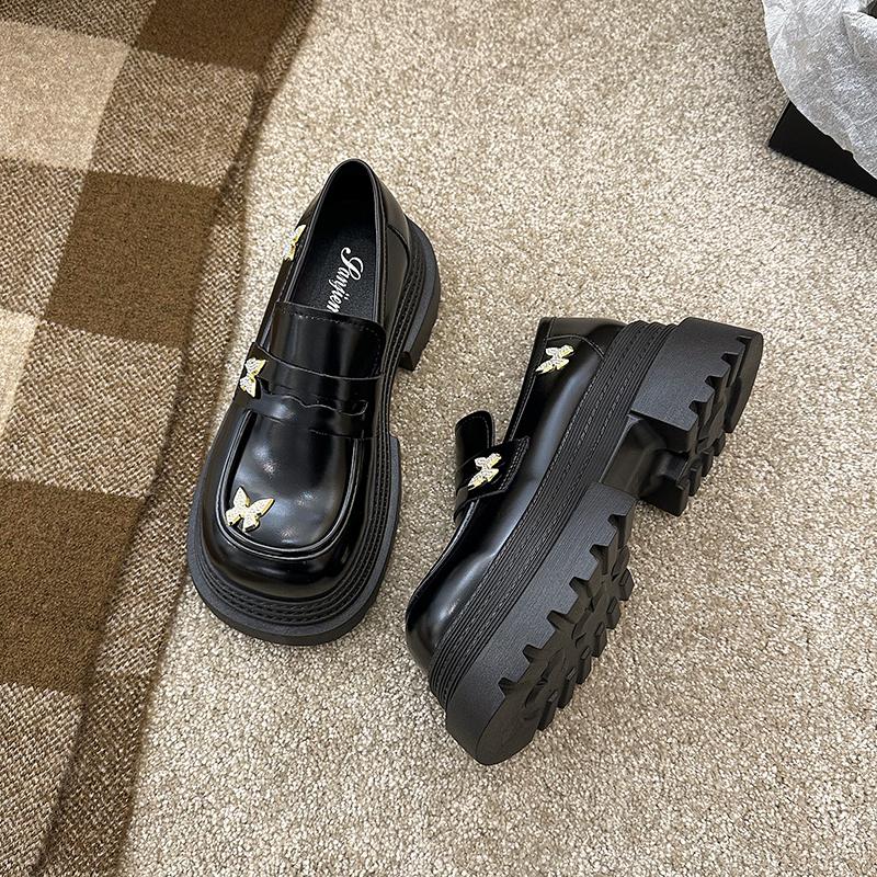 Fashion Fashion Loafer Shoes PU Leather Shoes for Women 2025 New Slip-ons Heels  Casual Thick Bottom Round Toe Shoes  Heels Women