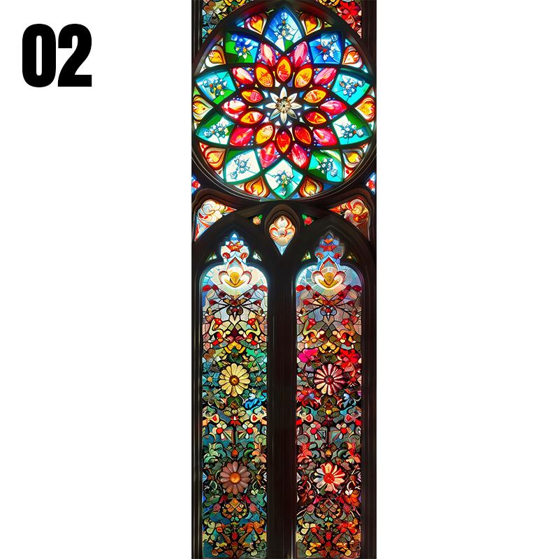 סרט ויטראז' צבעוני לכנסייה בסגנון אירופאי, מדבקת זכוכית וינטג', עיצוב לדלת בית, חדר אמבטיה, סרטי חלון לפרטיות