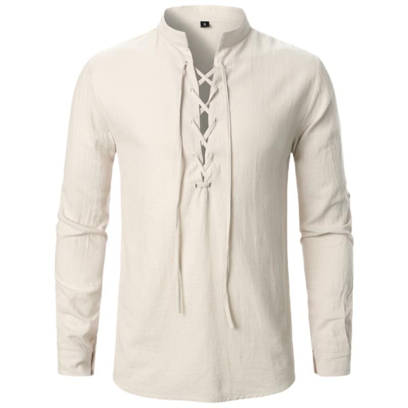 Men's Renaissance Shirt Pirate Medieval Viking Top Cotton Linen Shirts Men Long Sleeved Halloween Costume