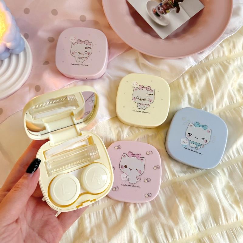 Portable Contact Lens Case Cute Cartoon Contact Lens Box Travel Kit For Girls Beauty Lens Storage Container