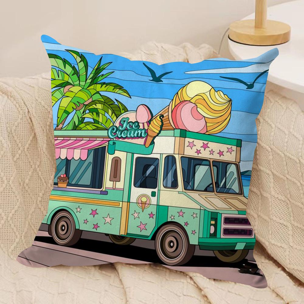 Happy Camper House Cushion Cover Soft Plush Throw Pillow Cover DoubleSided Decorative Cushion Case Sofa Bedroom Home Decor