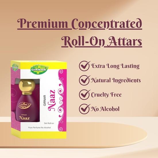 Girnar Naaz Oud Attar 9 ml | Alkoholfreies Premium-Konzentratparfüm | Würziger Safran-, Koriander-, Iris-, Rosen- und holziger Amberduft