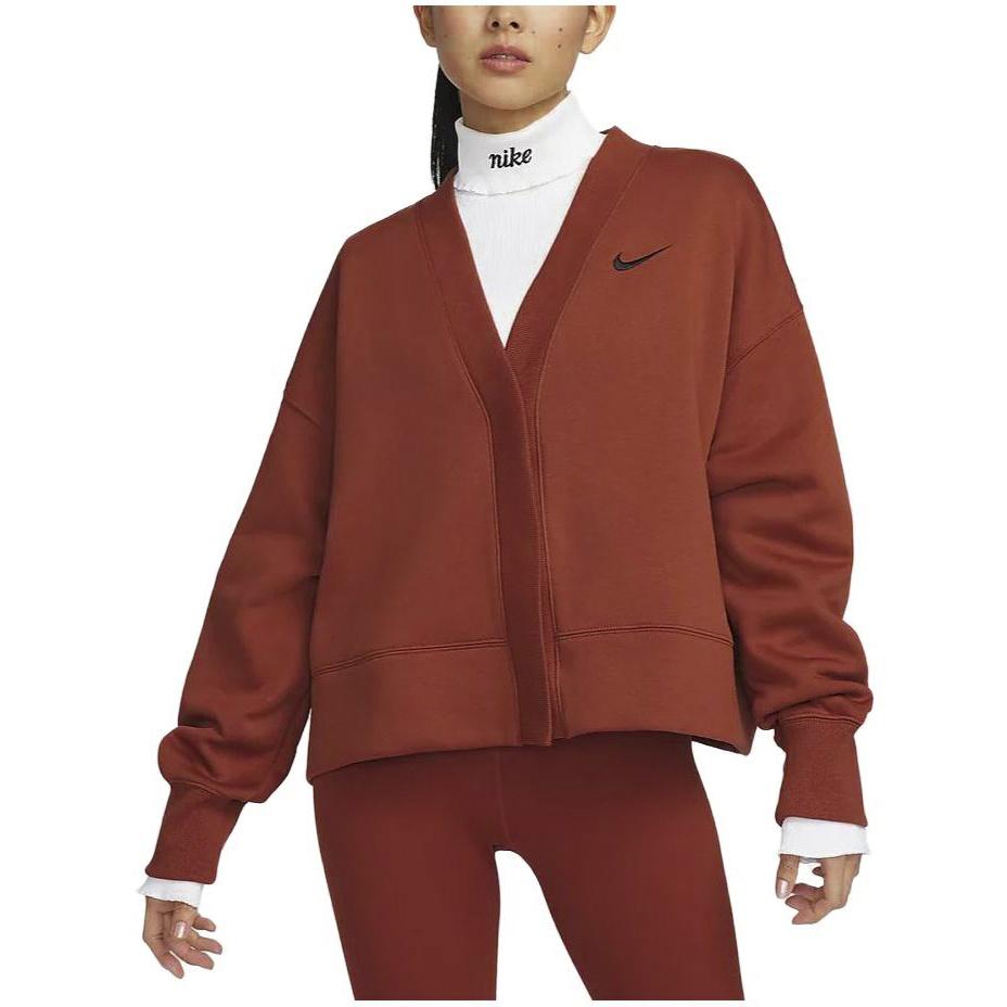Nike Phoenix Fleece Solid Color Fleece Lined Casual Loose Fit Knitwear Women's Dark Orange FB8773-832