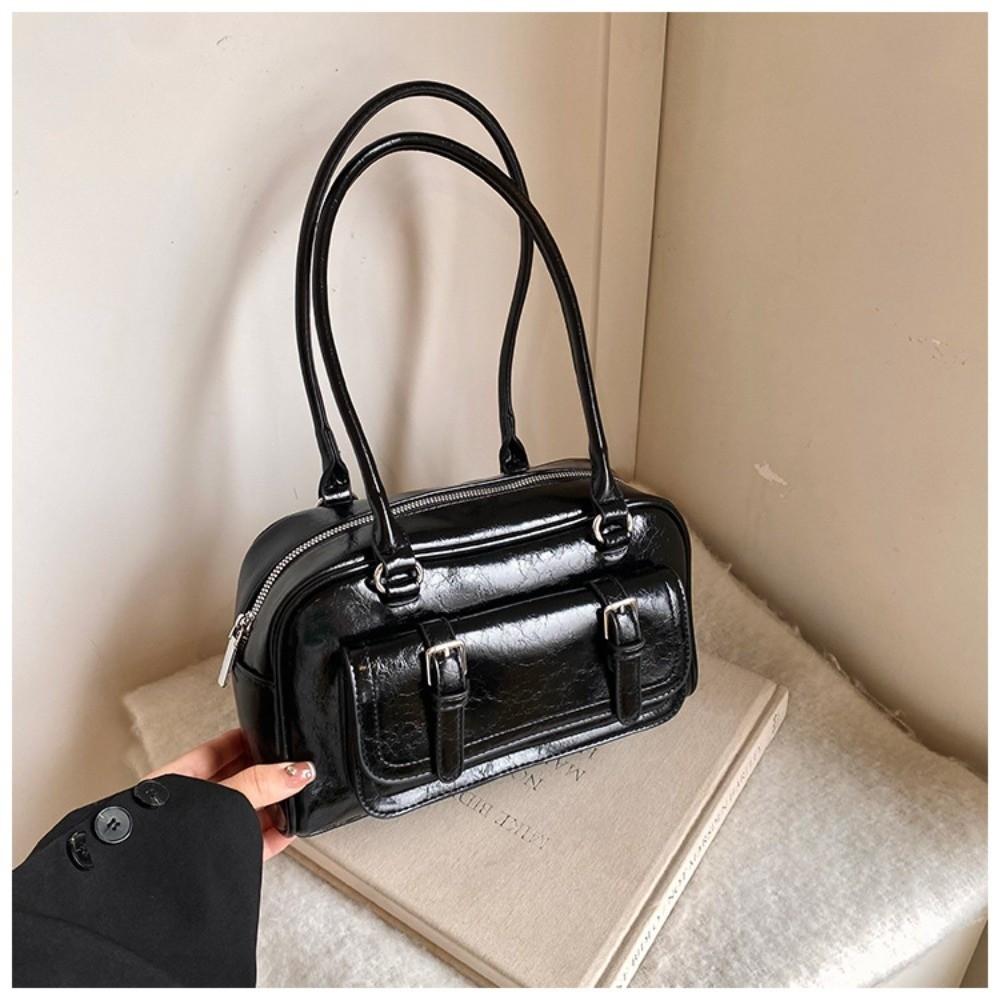 

Korean Style Pocket Boston Tote Bag Handbag Underarm Bag Retro PU Bowling Bag Portable чёрный