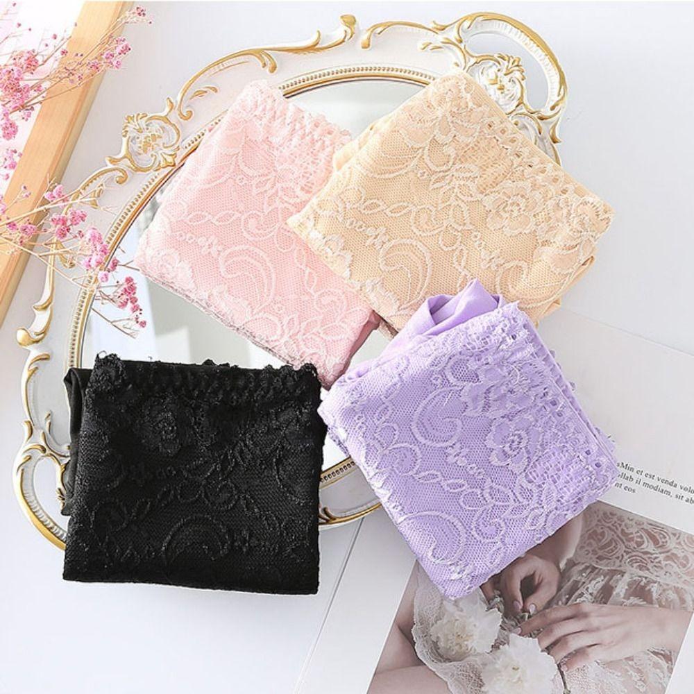 4Pcs Large Size Lace Flower Briefs Mid Waist Underwear for Women Seamless Panties Ladies