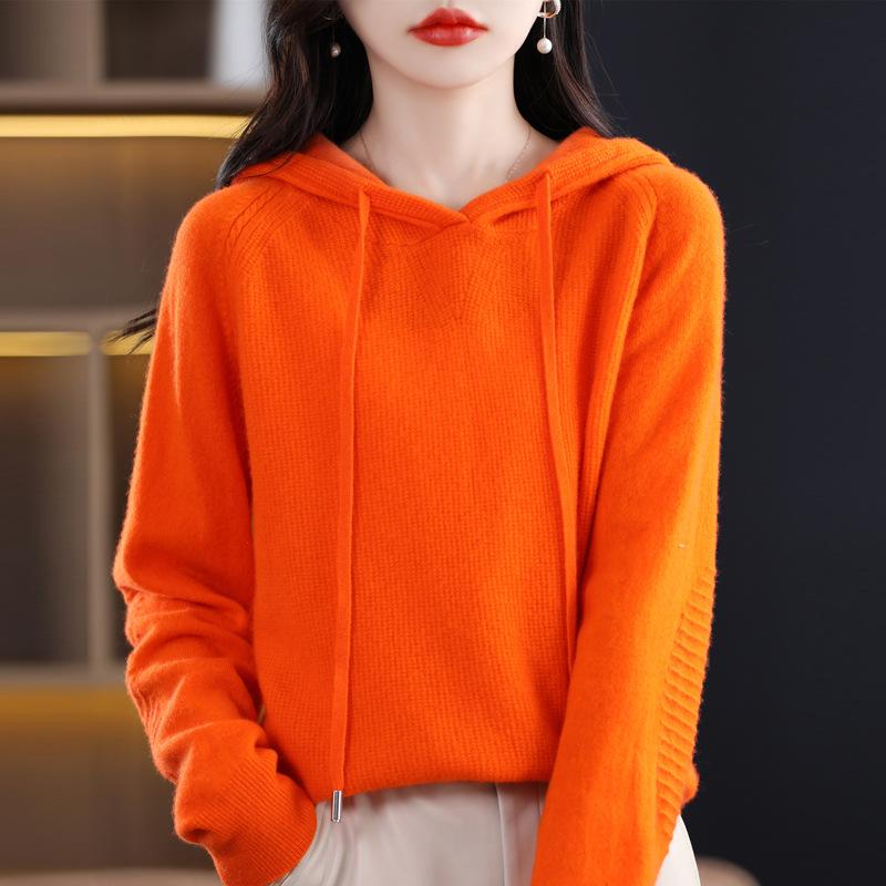 Women's 2025 Autumn Hooded Pullover: Thick Knit Long Sleeve Sweater