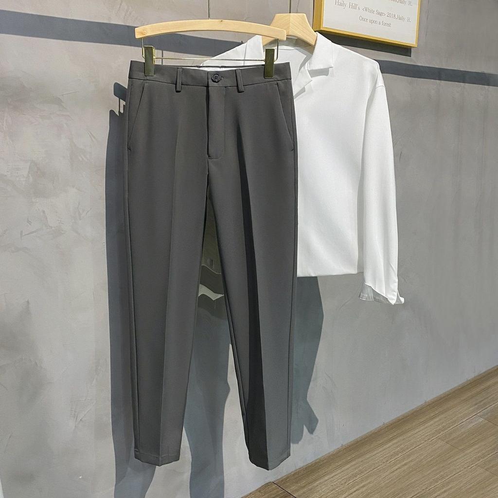 Wiosenne letnie męskie spodnie garniturowe Slim Fit Work Elastyczny pas Jogging Spodnie biznesowe Męskie czarne Plus Size