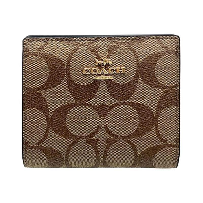 COACH Snap Wallet 10 Folding Short Coated Canvas and Leather Card Holder Wallet Women s Brown Presbyopia коричневый