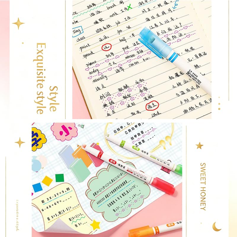 Wowjimi Curved 6 6 Floral Wavy Highlighter Roller Dual Color Heart Office Writing Instruments Pens, Types, Colors, Water-Based Pens, Pattern, Line,