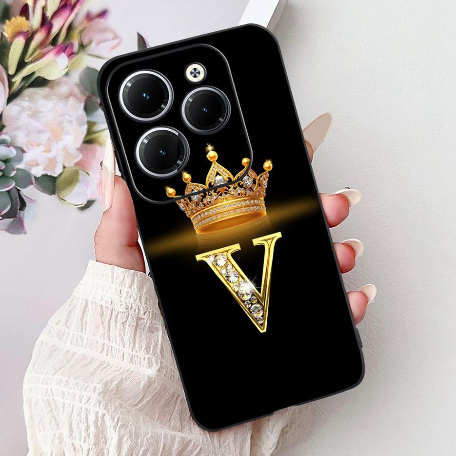Pro pouzdro Infinix Hot 40 Pro X6837 Luxusní kryt s písmeny a korunkou Měkké silikonové pouzdro na telefon Pro Infinix Hot 40i Hot40 Pro Hot40i