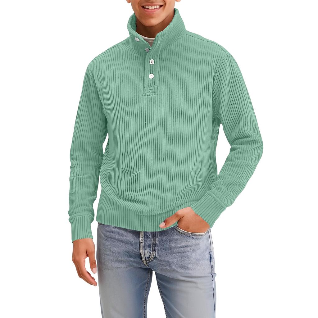 Men's Four-Button Pullover Sweatshirt, Solid Color, High Neck, Long Sleeve