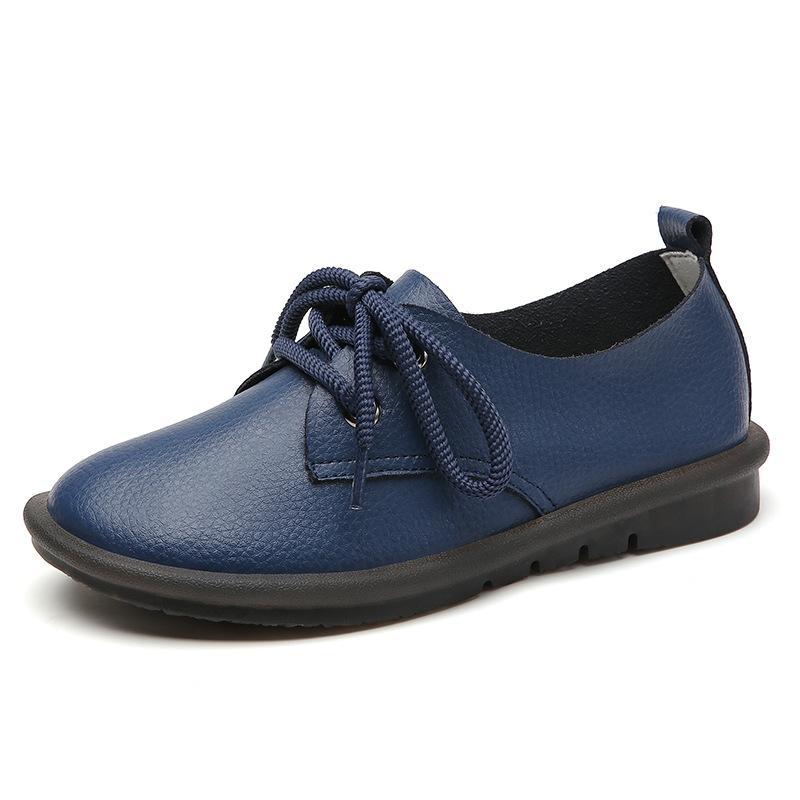 

Маленькие кожаные туфли женские кожаные простые повседневные женские на шнуровке одинарные туфли туфли для мамы мягкая поверхность мягкая подошва плоская подошва 43 синий