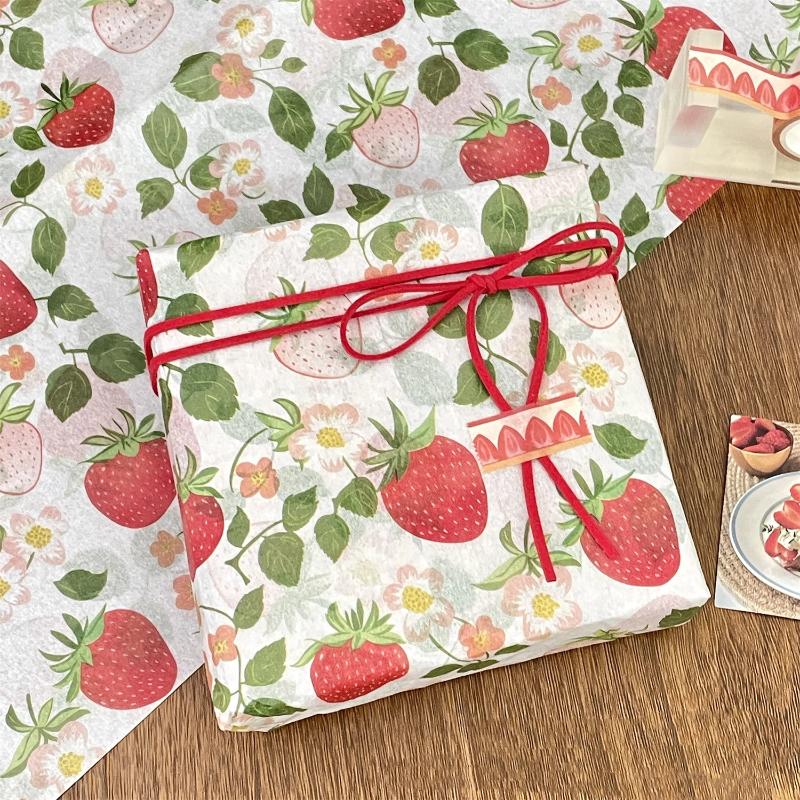 10 Sheets Cute Strawberry Snow Pear Paper Flower Bouquet Wrapped With Flower Lining Wedding Birthday Party Packing Decor Diy