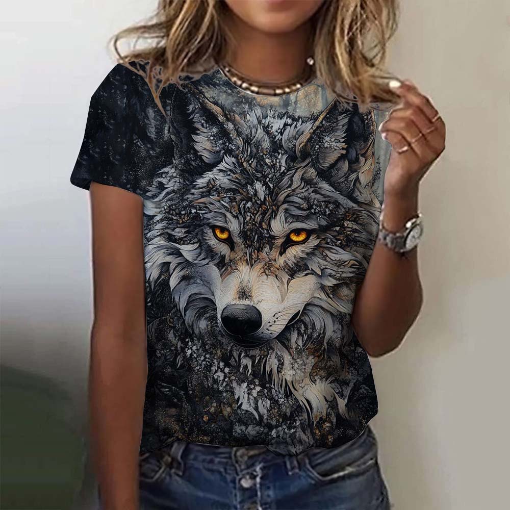 3D Printed Animal For Women Funny Wolf Pattern Summer New Harajuku Y2k Tops Loose Short Sleeves Clothes
