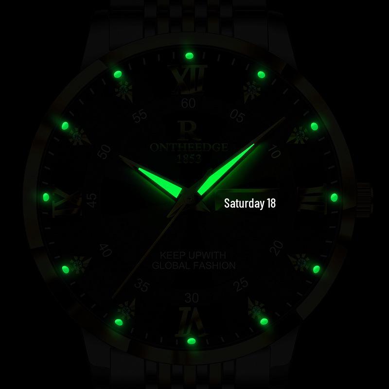 Luminous Waterproof Ultra-Thin Men's Quartz Watch with Double Calendar