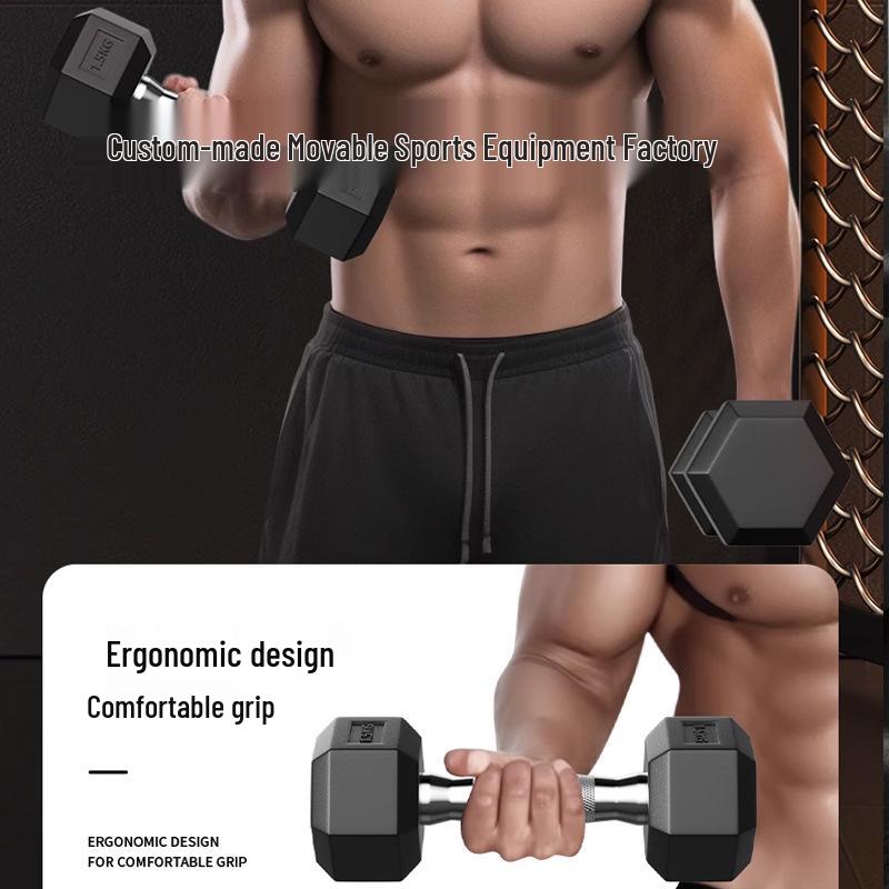 Hexagonal Rubber-Coated Dumbbell: Solid Cast Iron for Home Fitness, Arm and Ab Training