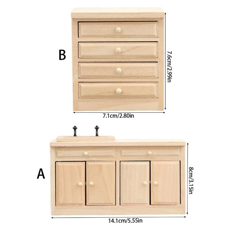 Dollhouses Miniature Cabinet Wooden Kitchen Scene Display Accessories 1/12 Unpainted Furniture Craft Project Supply