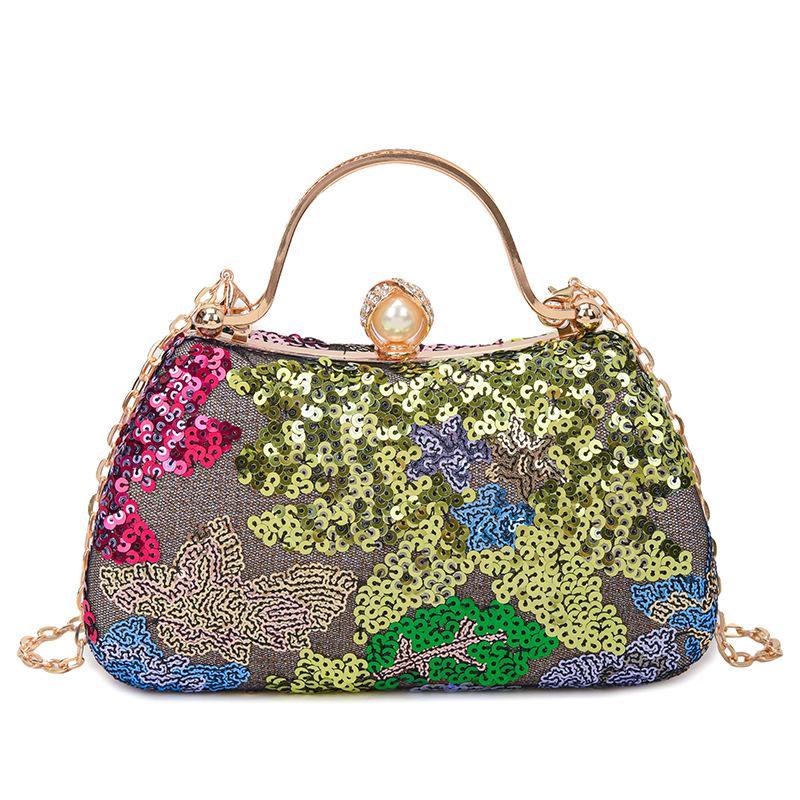 

2025 Trendy Seuqin Flower Prom Evening Bags For Women Retro Fashion Orange Green Small Clutch Handbags Party Chain Shoulder Bag