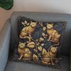 2D Cute Golden Cats With Leaves Pillow Cover Pattern Cushion Cover Suitable For Sofa Bedroom Car Pillow Cover