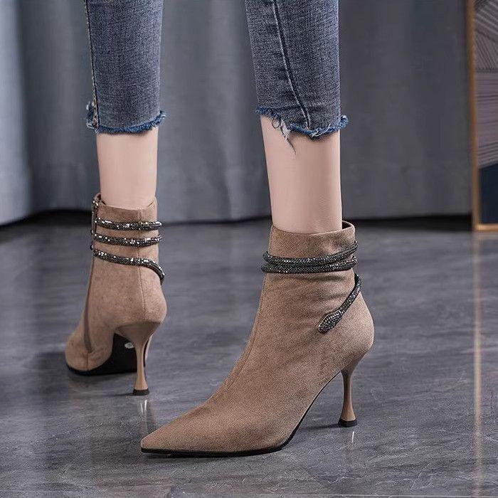 Women's Pointed Toe Suede Ankle Boots, Slim Stiletto Heel, 2025 Autumn/Winter Collection