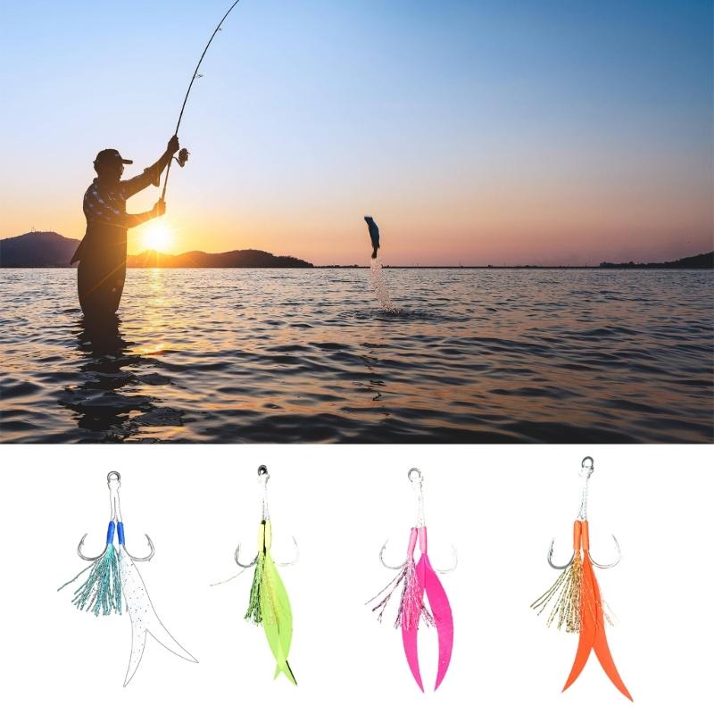 Double Fishing Assist Hook for Vertical Jigging Lures, 10Pcs Jigging Hook Slow Falling Jigs Fishing Hook Replacements