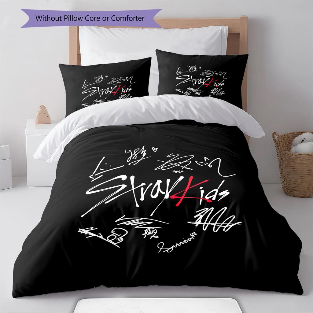 Literie à motif SKZ, Ensemble couette Housse de couette Taie d'oreiller Cadeau d'anniversaire pour la maison (1 housse de couette + 2 taies d'oreiller, sans garniture.)