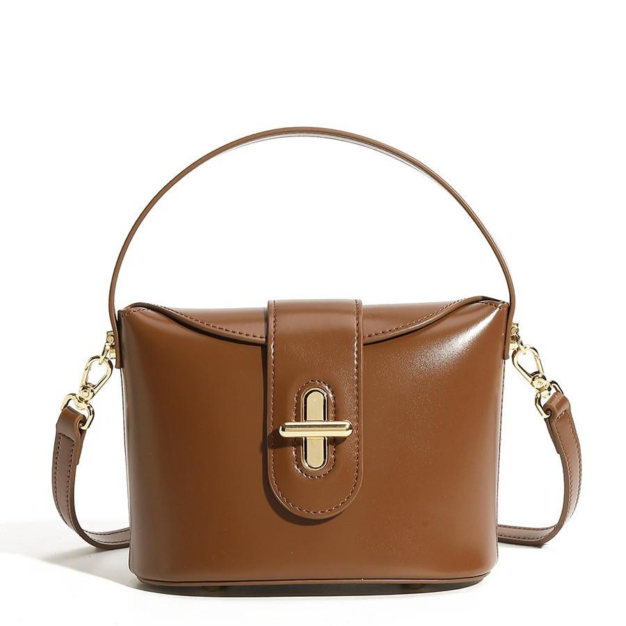 New Genuine Leather Women's Bag Korean Handbag Crossbody Bag Women's Bag Light Luxury Niche High-end Red Capsule Lock Bag