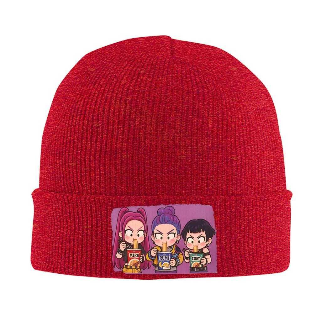 FeUnisex Unisex Mira Rumi & Zoey Eating Beanie Hats KPop Demon Hunters Street Knitting Hat Autumn Gym Caps Warm Soft Bonnet Hats