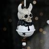 Devil Skull Windchime with Detailed Resins Metal Bells Halloween Home Decors Hanging Ornament for Horror Atmospheres